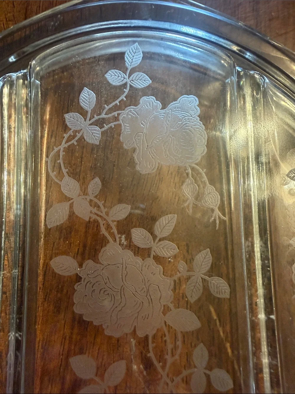 Clear Floral Etched Glass Divided Serving Platter - Clear (UBUB)
